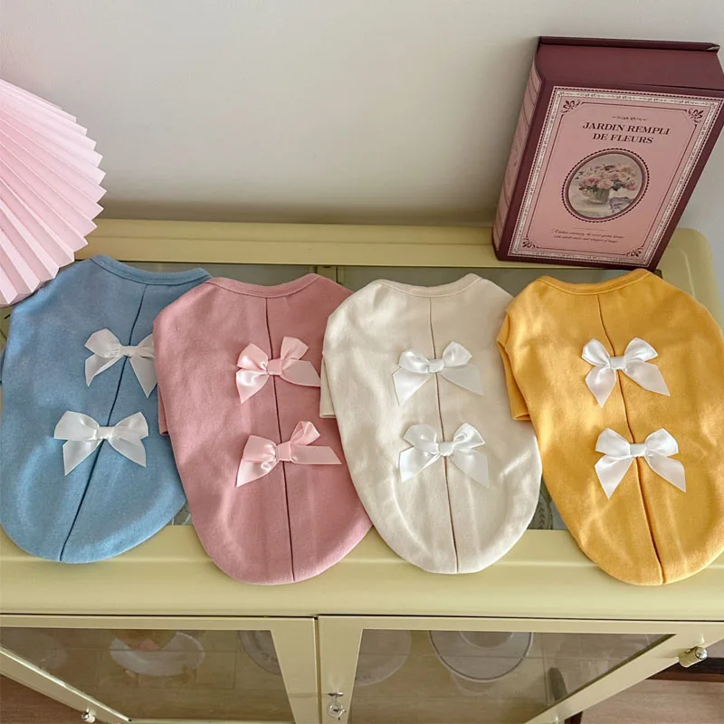 

Girls Dog Hoodies Shirt Pink Blue Pullovers Clothing Bows Dog Clothes For Small Dogs Dachshund Chiwawa Puppy Base TShirt XS