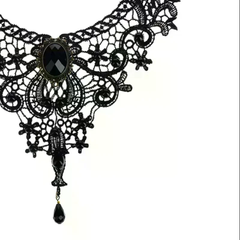 Black Lace& Beads Choker Victorian Steampunk Style Gothic Collar Necklace Gift