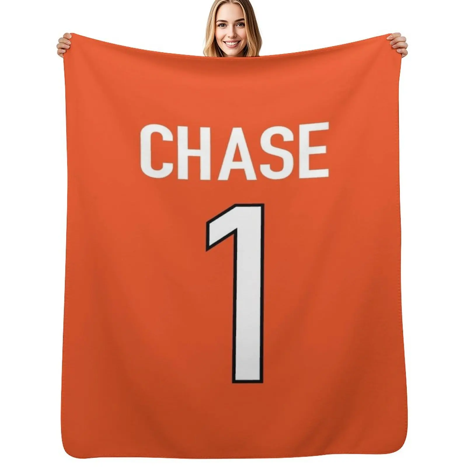 

Ja'Marr Chase Orange Bengals Jersey - #1 Throw Blanket Shaggy Polar Furrys valentine gift ideas Blankets