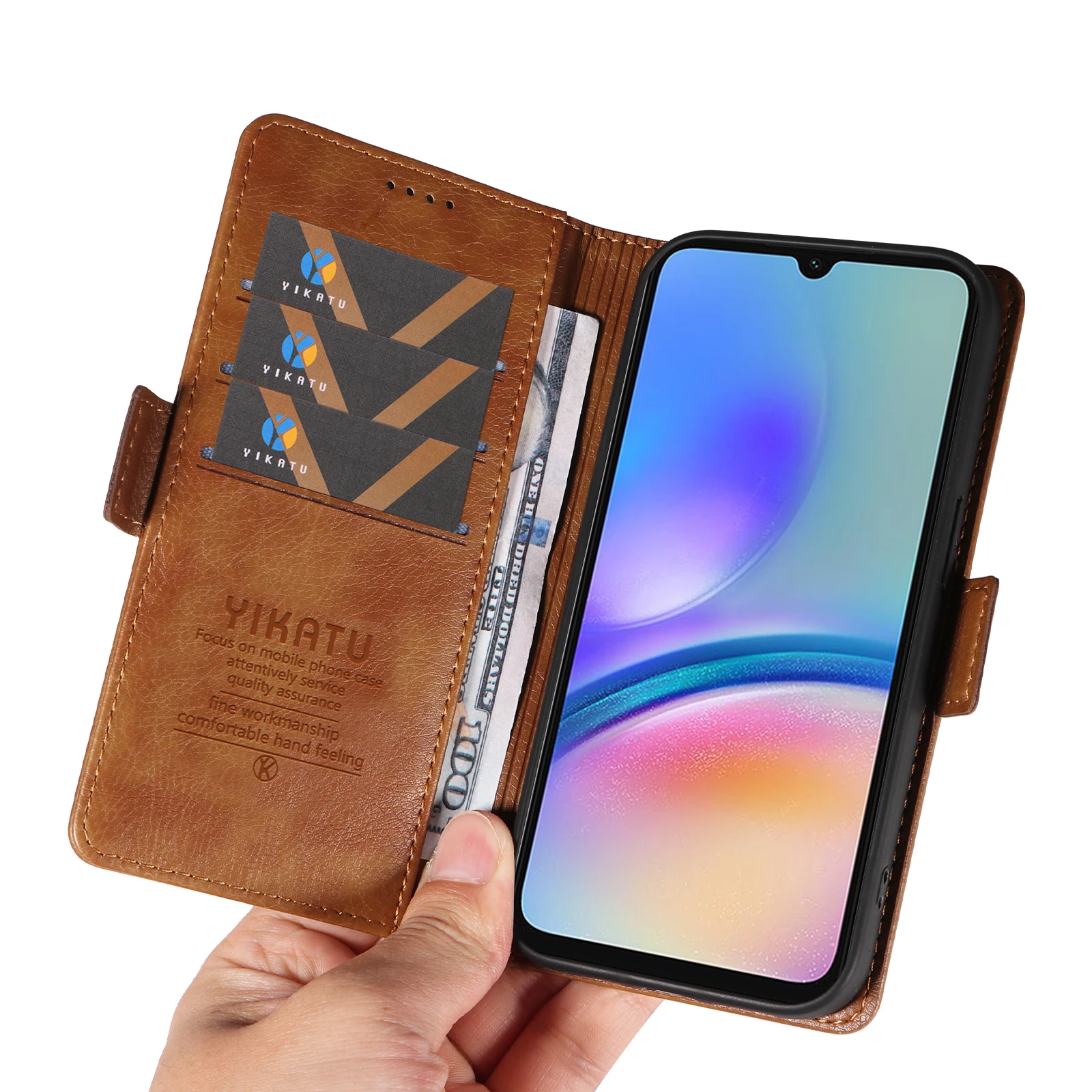 لسامسونج غالاكسي A 42 43 51 53 54 72 73 81 91 ليتشي الحبوب الفاخرة الجانب مشبك جراب هاتف لتخزين البطاقات والمال #4