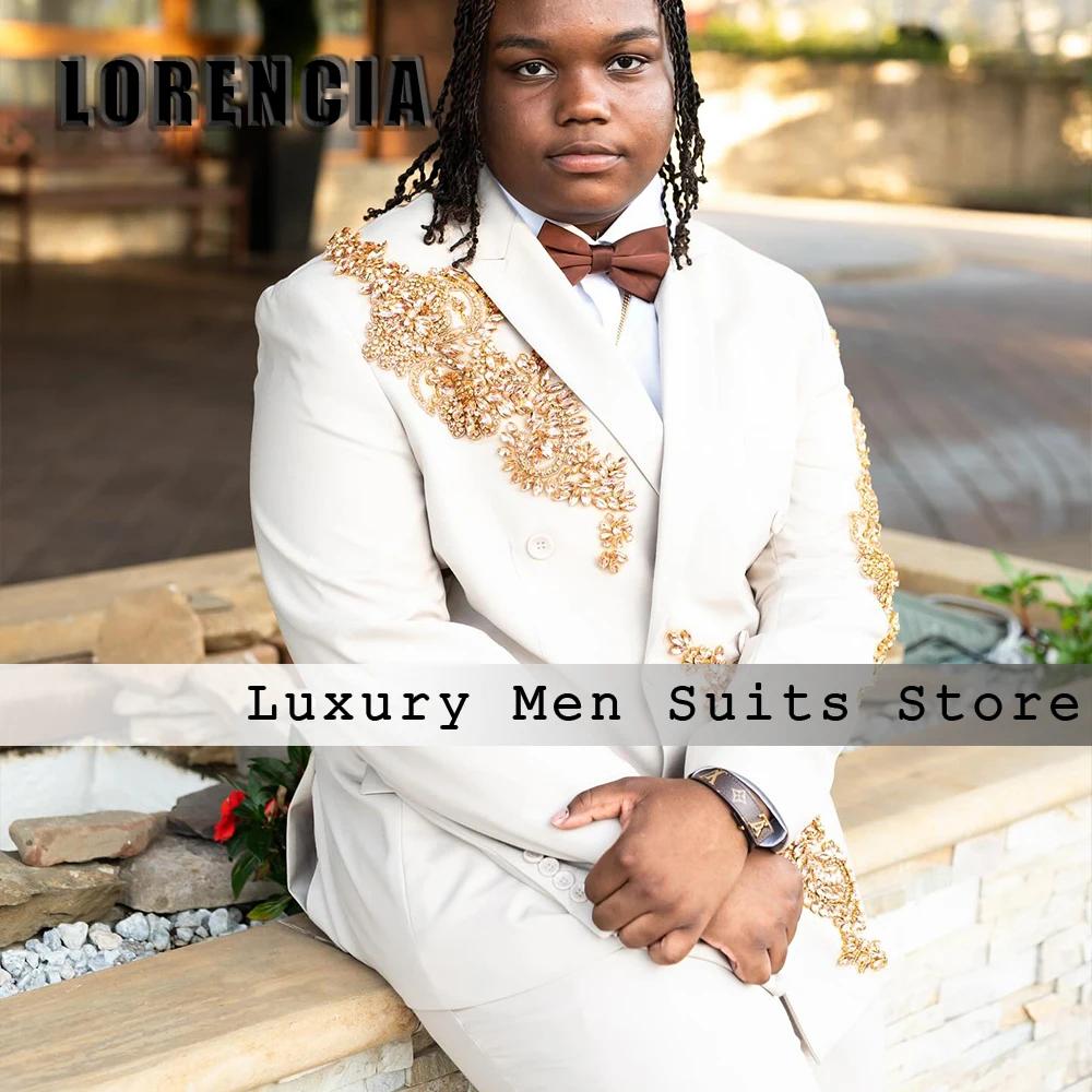 

Sparkly Rhinestone Suits for Men 2 Pieces Double Breasted Wedding Party Groom Tuxedo Customized Blazer Pants robe mariage femme