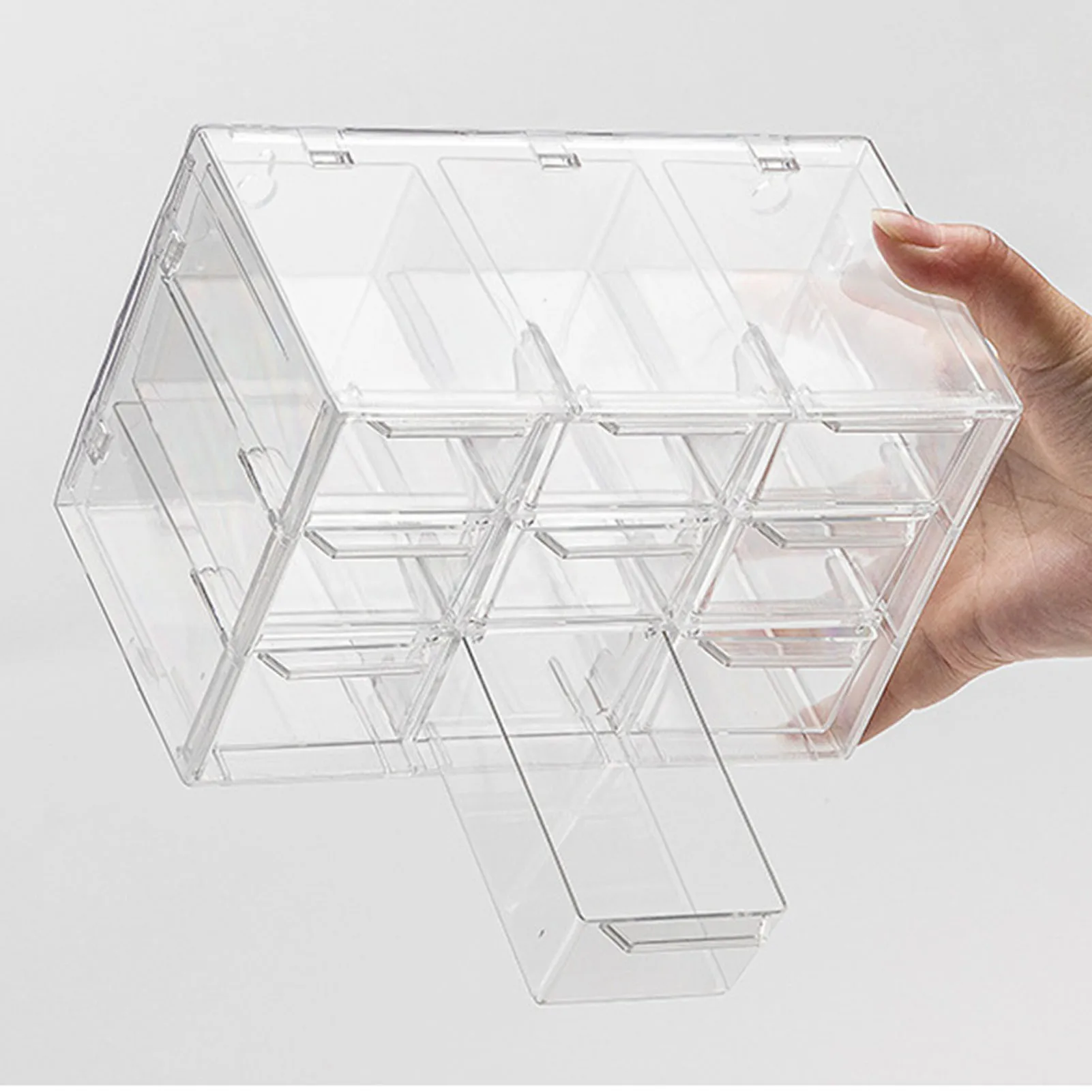 ZK20 9 Grids Desktop Storage Box Drawer Space Saving Dustproof Desktop Divided Drawer Transparent