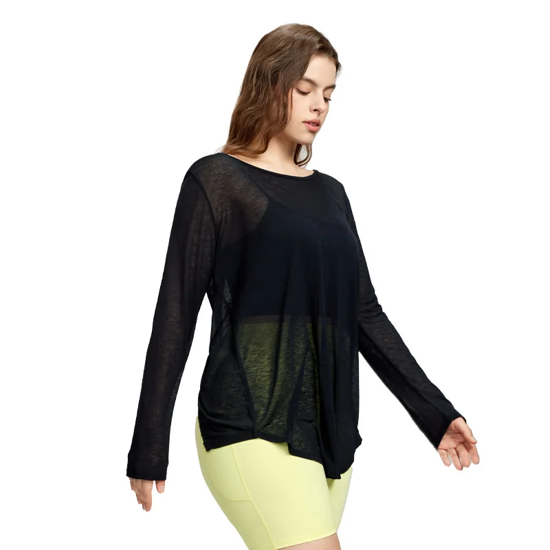 

2025 New Plump Girls Yoga Long-sleeved Blouse Women's Idle Style Lace-up Sports T-shirt Plus Size Loose Breathable All-match