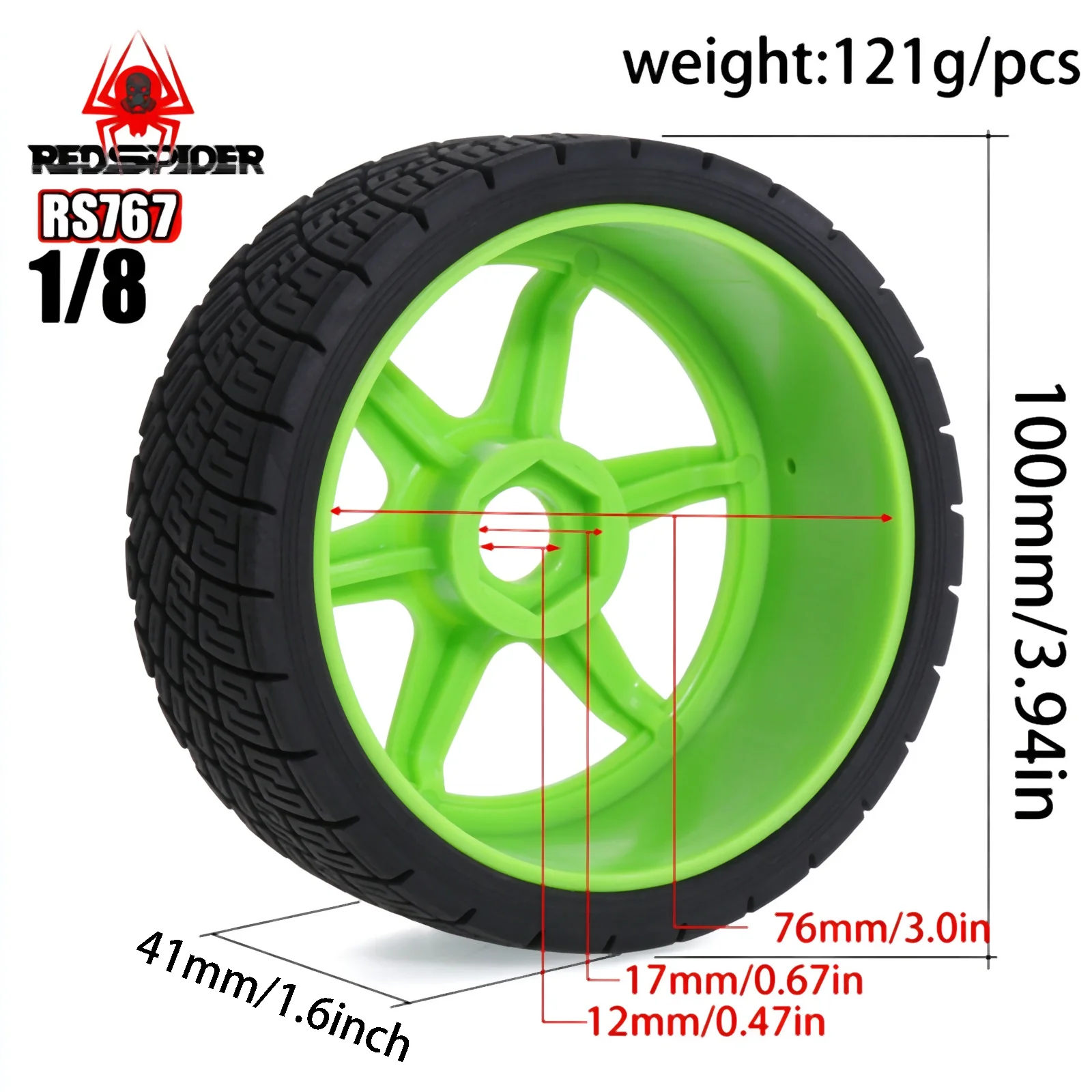 RED SPIDER 4Pcs 1/8 RC Touring Car Wheel & Tire Set Hard Surface Grip Rubber Tires for 1:8 Onroad RC Model Racing Car Accessorie