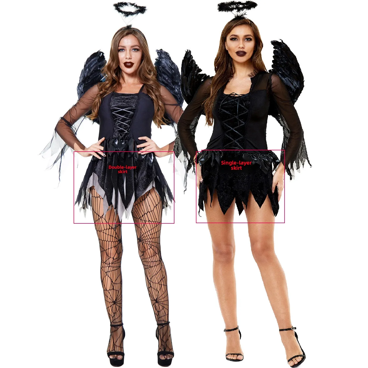 Loween Costume femme nouvelle mariée vêtements Bla ange tenue Cosplay Parent-enfant diable chauve-souris sorcière Costume