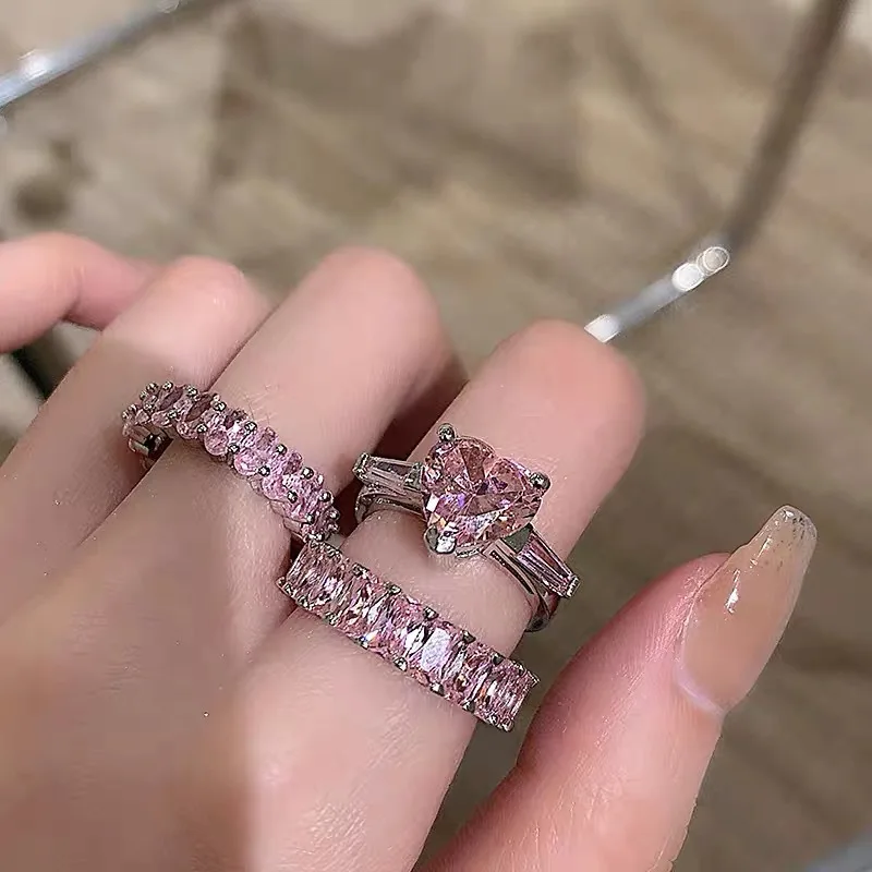 925 Sterling Silver Niche High-End Pink Diamond Peach Heart Women'S Ring With Fashionable Design And Exquisite Socialite Ring