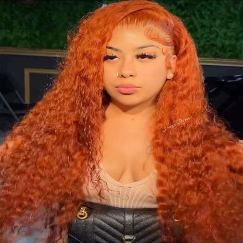 13x4 Ginger Orange Deep Wave Lace Frontal Wig Curly 13x6 Colored Lace Front Human Hair Wigs Water Wave For Women