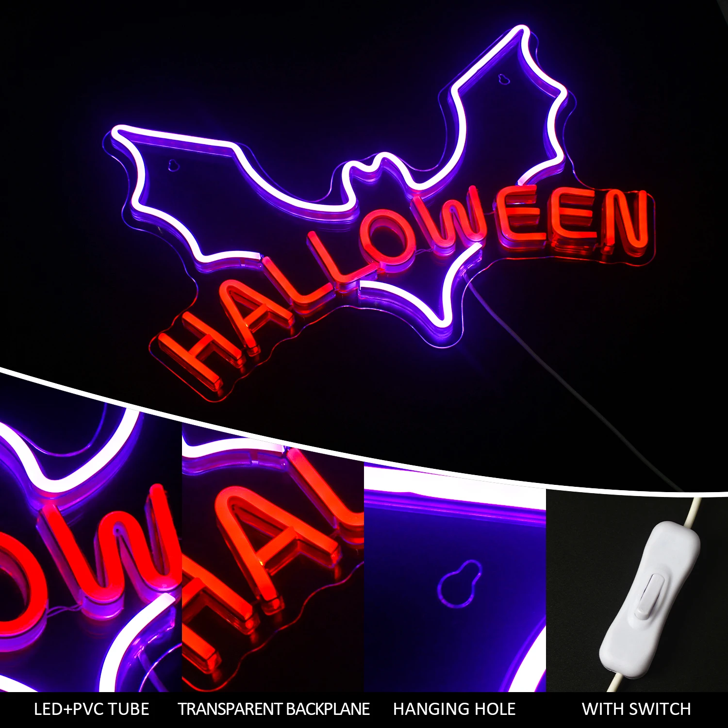 Halloween Bat Neon Light Sign, Luzes LED, Decoração Pendurada, Casa, Festival, Festa, Bar, Caverna do Homem, Quarto, Scarey, Humor, Parede