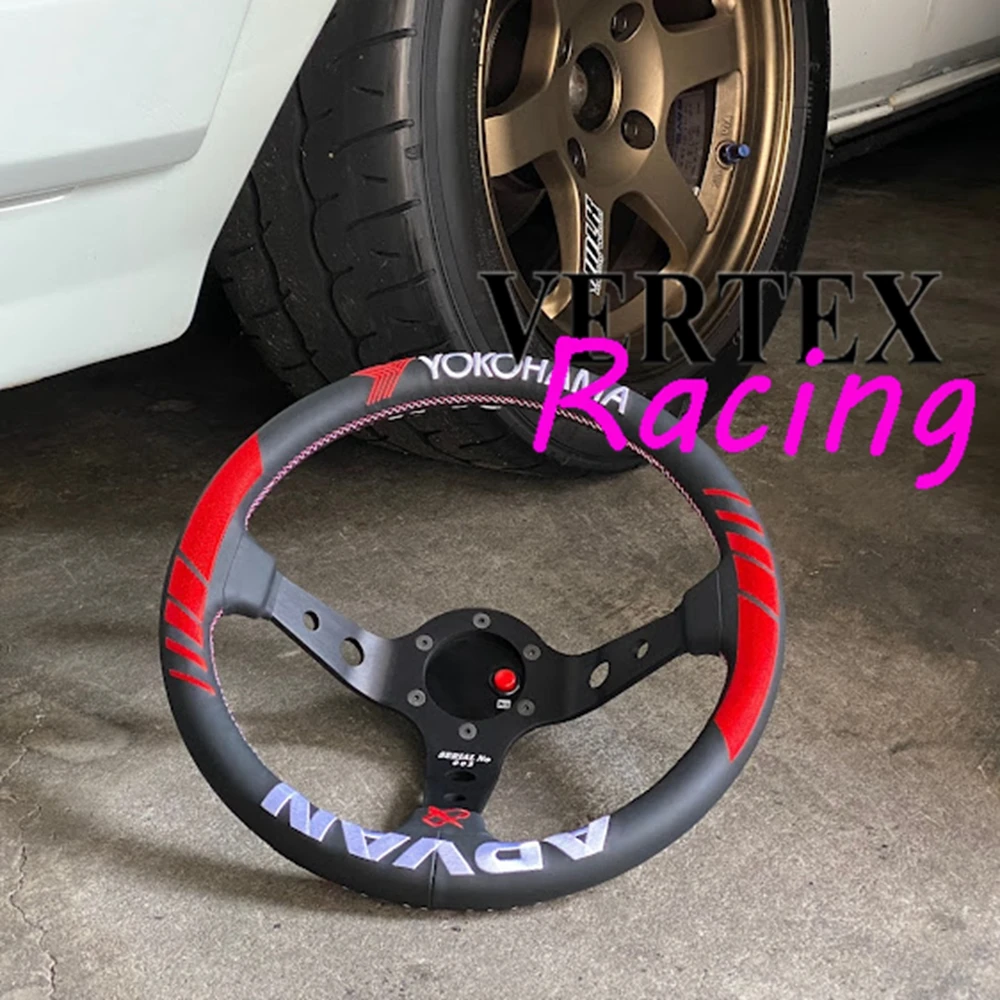 VERTEX Style Yoko Advan Steering Wheel 13Inch 330mm Classic Volante JDM Racing Drifting Sport Steering Wheel Red Leather