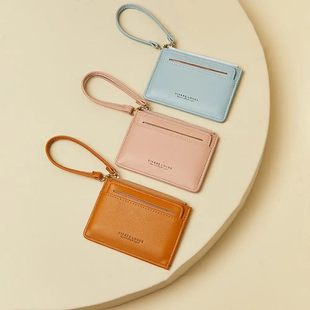 

Portable PU Leather Card Bag Thin Purse Card Holder Keyring Mini Wallet Zipper Coin Purse Women