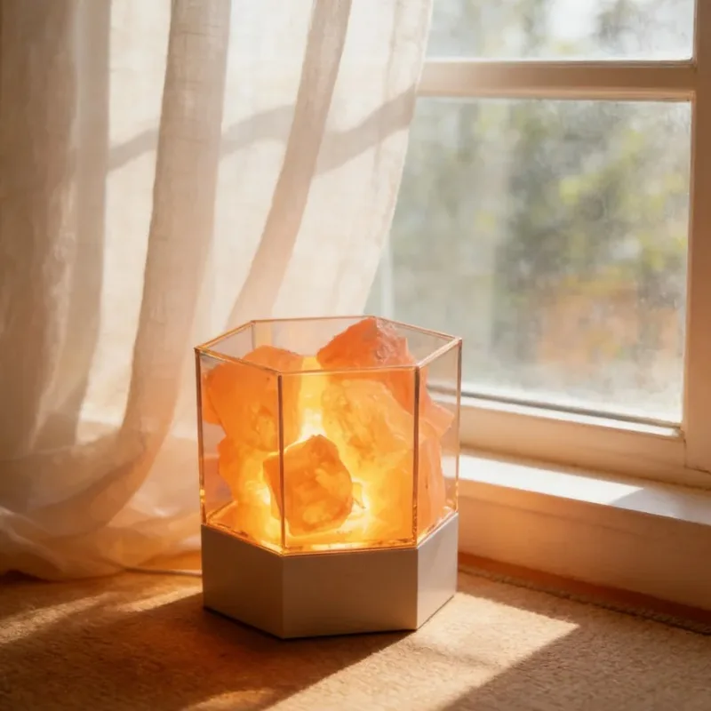 1PC Realistic Fireplace Effect Desk Lamp, Acrylic Cover & Salt Stone Decorative Night Light for Bedroom Living Room