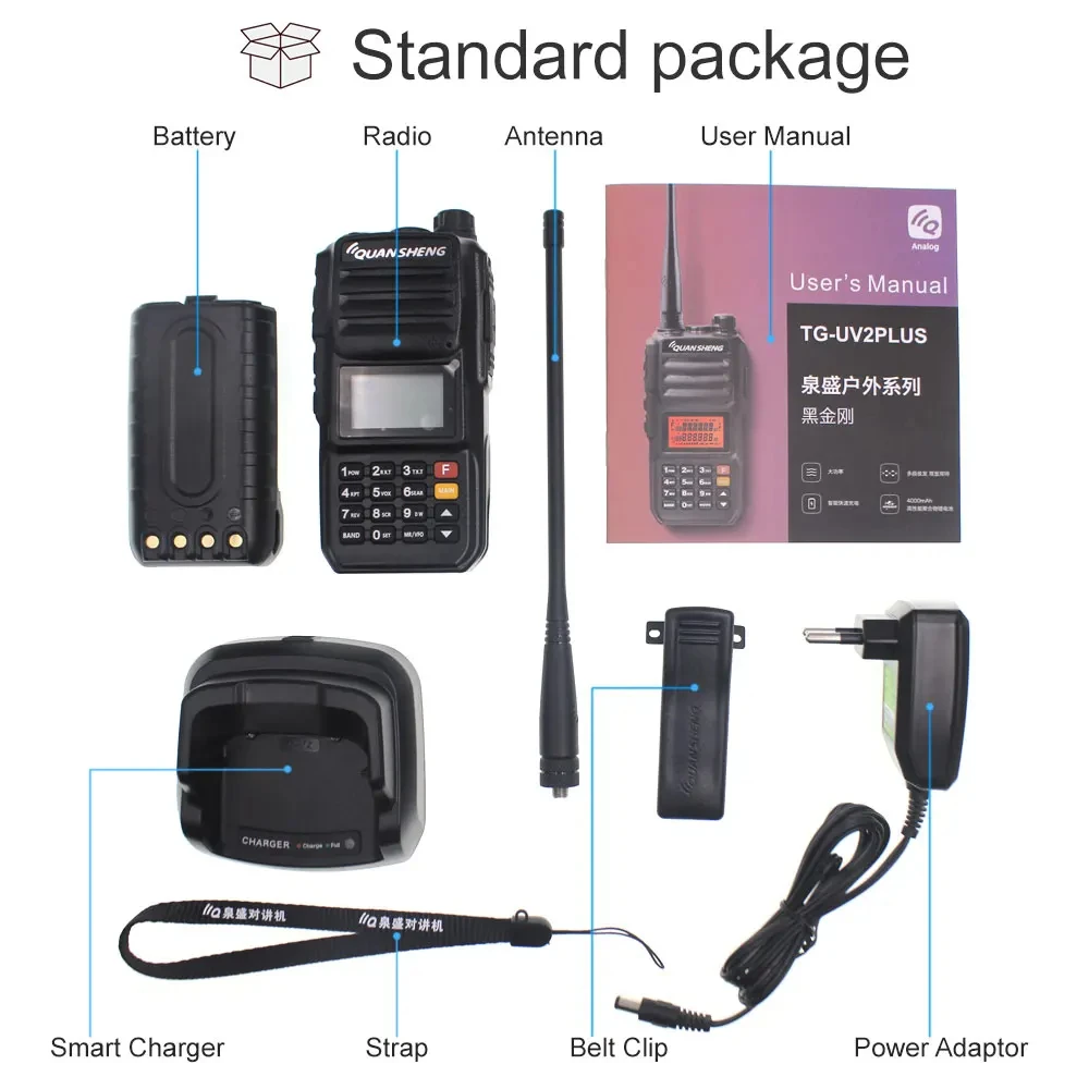 10KM TG-UV2 Plus QuanSheng 5W Walkie Talkie  VHF UHF Dual Band Analog 3000mAh 10KM Two Way Radio