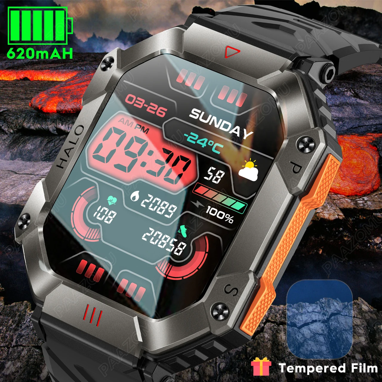 New Outdoor Smart Watch Men Compass Bluetooth Call GPS Tracker IP67 Waterproof Sport Military Smartwatch 620mAh Large Battery