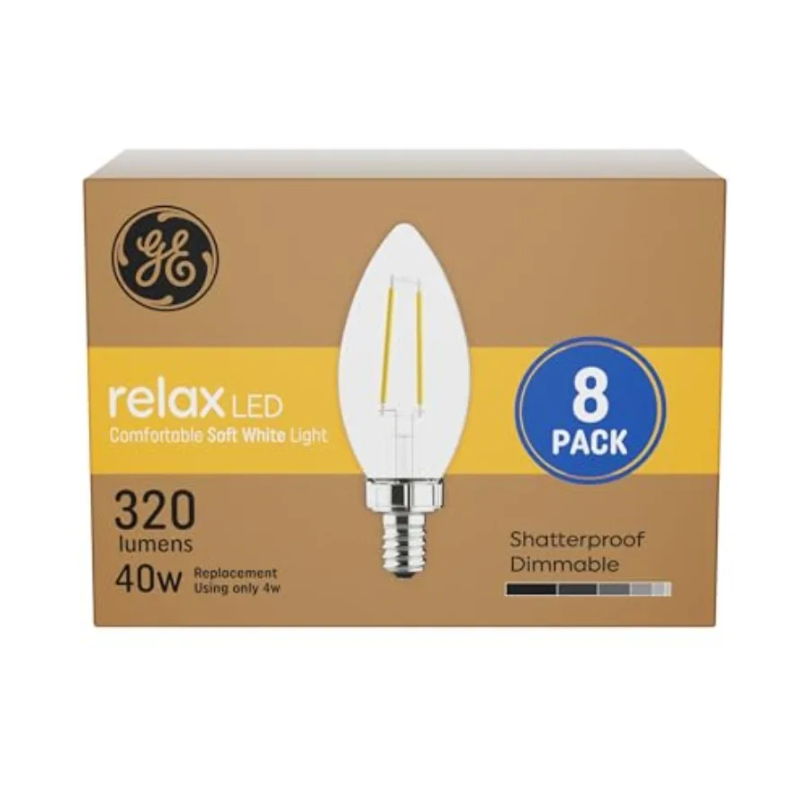 

Светодиодные лампы Relax LED, имитирующие свечи, мягкий белый свет, 40 Вт, прозрачные, декоративные, цоколь B11, маленький цоколь, 8 штук в упаковке