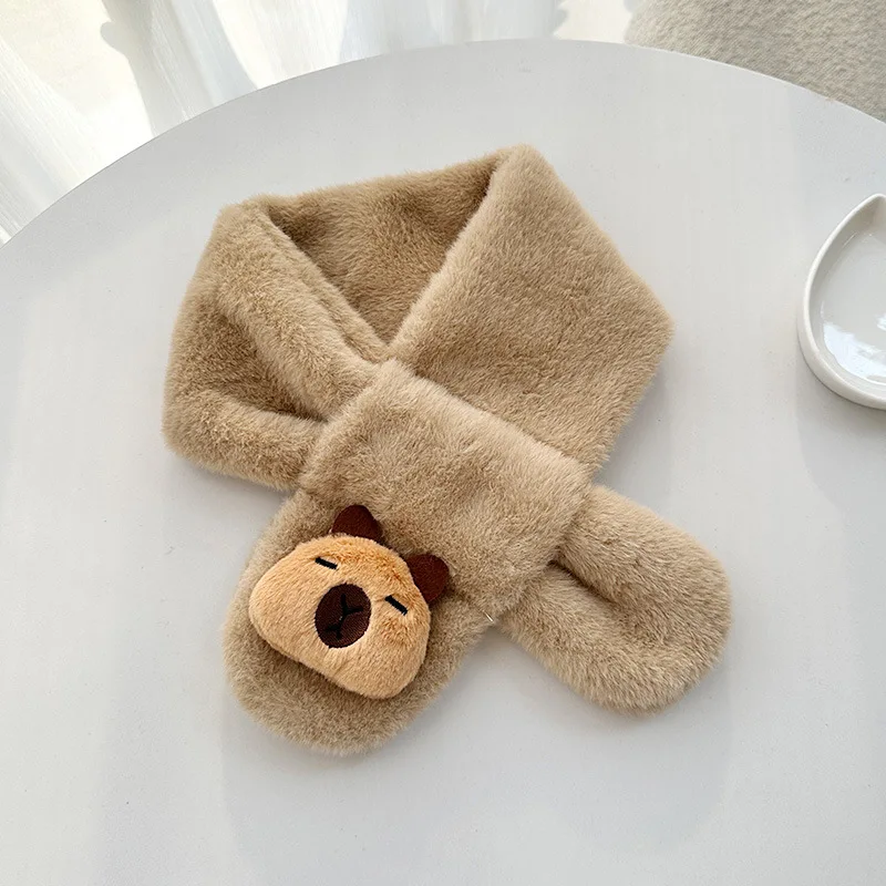 

Новый зимний детский шарф с крестом, однотонный теплый шарф капибары, утолщенный шейный платок, детский шарф