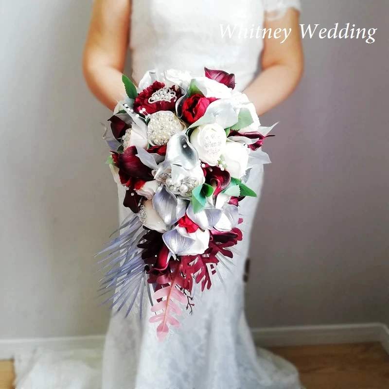 

Whitney Wedding Collection Ramos de novia en Cascada Silver Cascading Wedding Bouquet Ramos novia artificiales de alta calidad