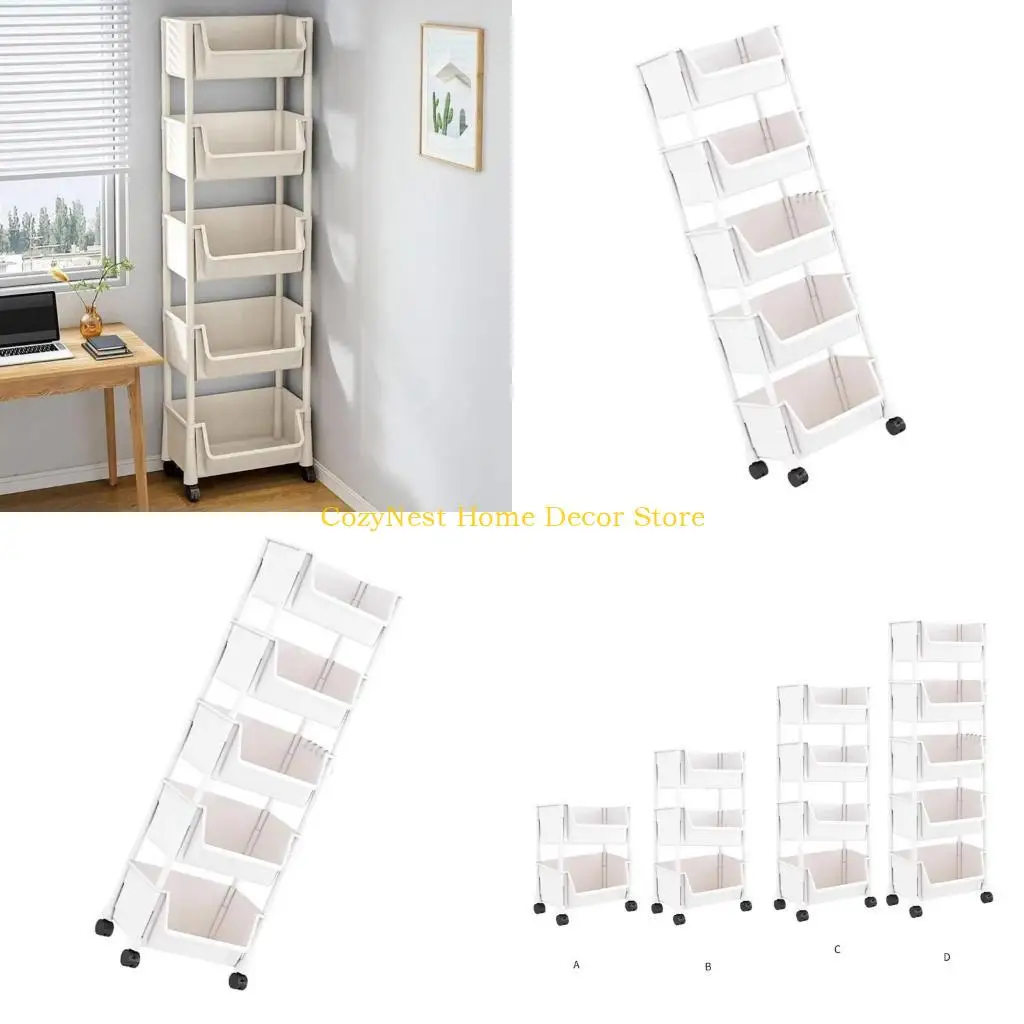 

92MF Multilayered Slimline Mobile Shelving Unit Unique Slimline Storage Shelves with Easy Move Casters and Hanging Hooks