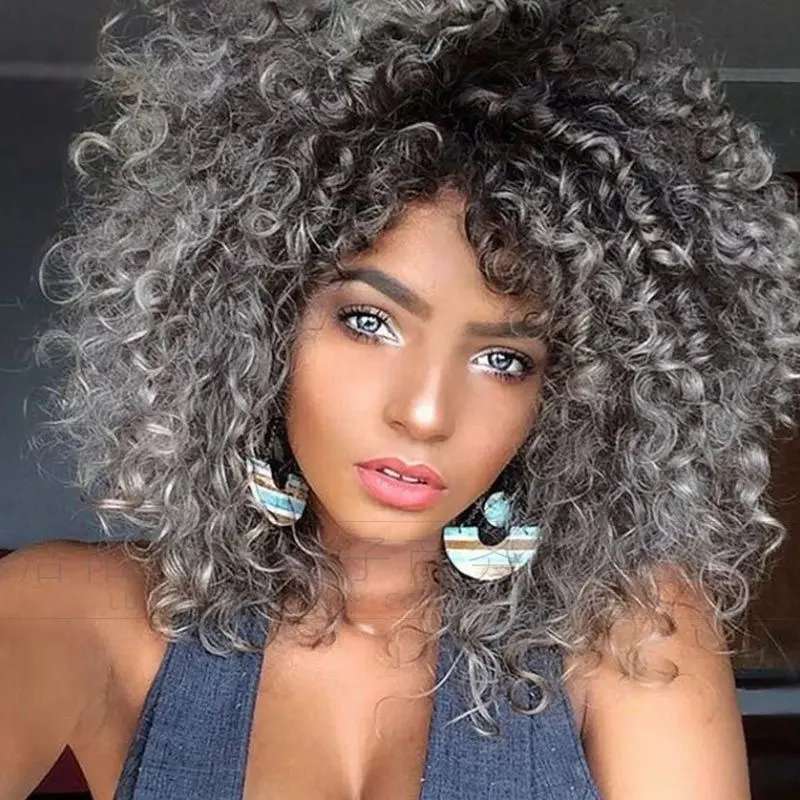 's synthetic fiber , European and American women's gradient color African curly , hair wigs, headgear