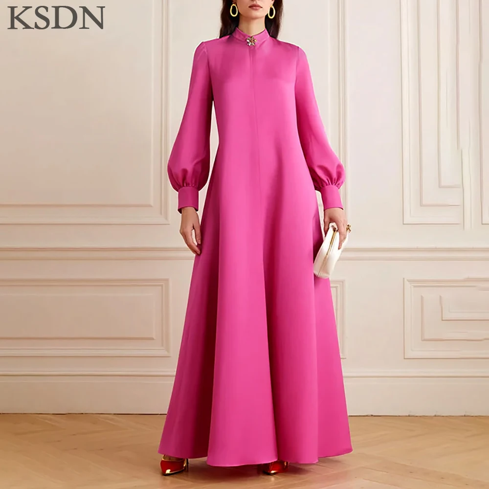 KSDN Elegante High Neck Langarm Abendkleider Angepasst Bodenlangen Drapierte Kristall Kleider Luxus Frauen Formale Party Kleid