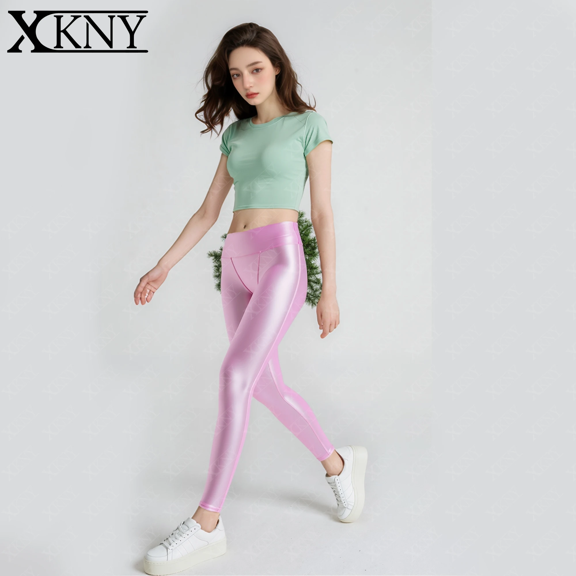 

XCKNY glossiness series V-crotch opaque pants shiny wet color tight Leggings high Yoga swimming glossy pants