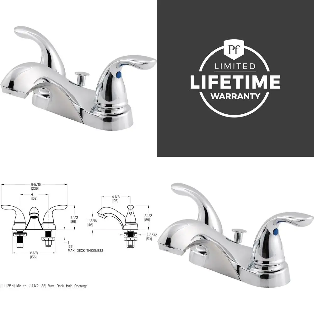 

Pfirst Series 2-Handle 4 Centerset Chrome Bathroom Faucet, Water-Saving Model