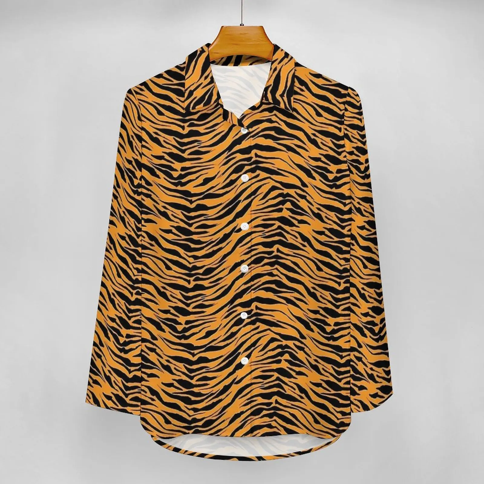 Tiger Skin Blouse Animal Print Office Printed Casual Blouses Women Street Wear Shirt Spring Long-Sleeve Oversize Tops