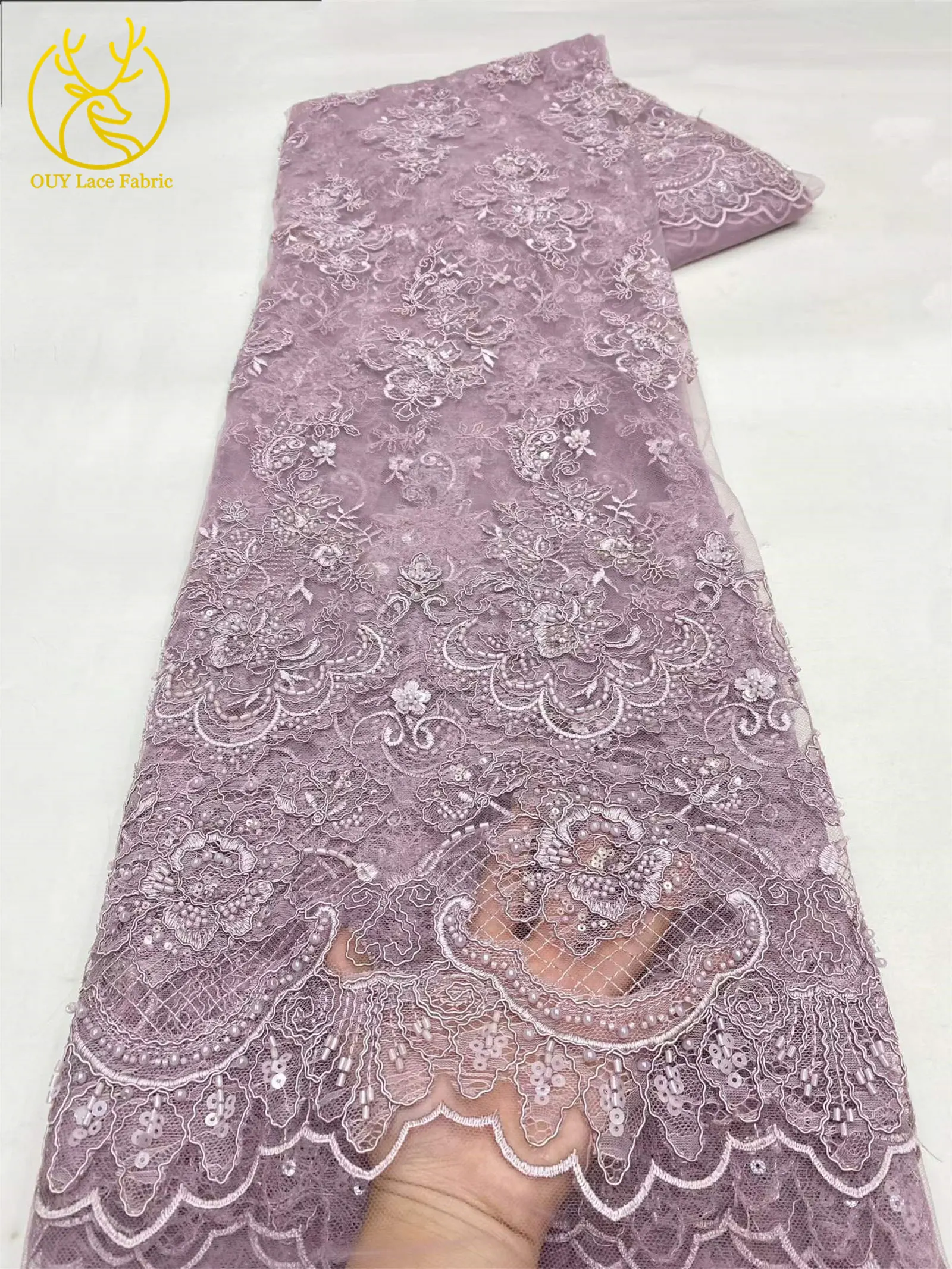 Neuer Stil Pailletten Perlen Stickerei Tüll Spitze Hochwertiger Französischer Netzstoff für 2026 Nigerianisches Braut-Abendkleid Nähen – Detail 10