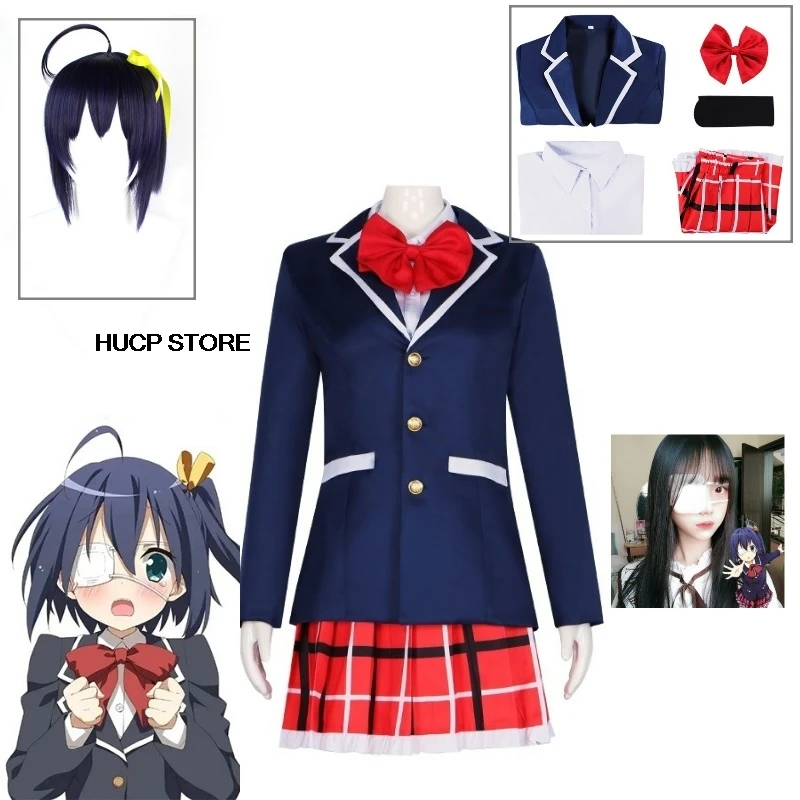 Anime Takanashi Rikka Cosplay Costume Wigs Love Chunibyo Other Delusions Dekomori Woman Skirt Jk Uniform Blue/Black Suit