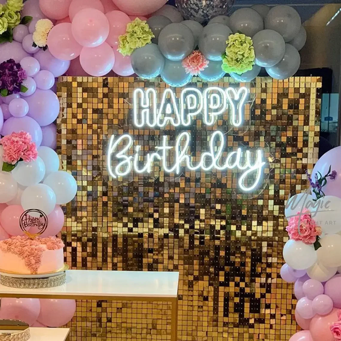 Happy Birthday Neon sign Custom LED Decorative Lights Room Wall Decor Signs Birthday Party Signs Party Backgrounds for Her Perso