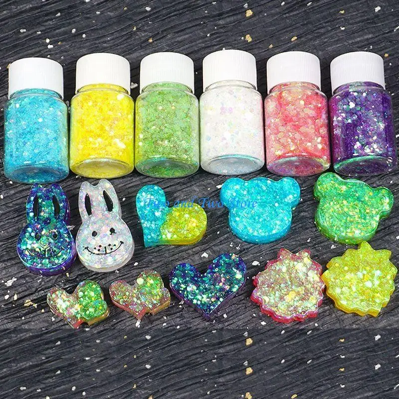 HX6F Resin Glitter Flakes Sequin for Sparkle for Slime Keychain Jewelry Making Fillin