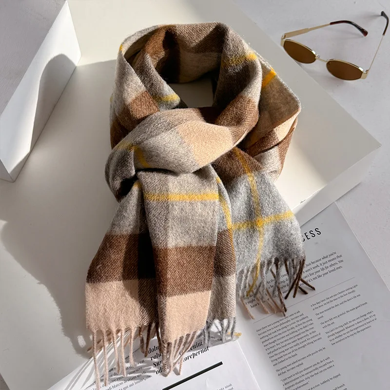 فاخر 100% وشاح من الصوف المرأة منقوشة الكشمير منديل شتاء دافئ الإناث شال صوفية لينة الرجال Bufanda وشاح الكورية البريطانية