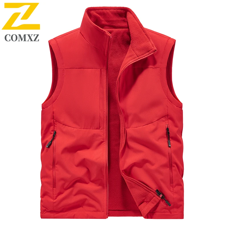 Autumn Outdoor Fishing Vest Men's 2025 New Fleece Warm Multi-pocket Sleeveless Vests Coat Male Hunting Running Sports Waistcoat