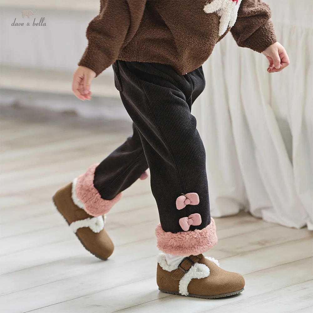 

Вязаные штаны Dave Bella для девочек, осенне-зимние детские толстые теплые плюшевые брюки, детские свободные эластичные штаны для вечеринки на открытом воздухе DB4254245