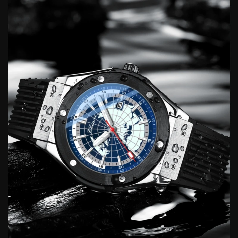 CHENXI 82442 Casual Luxury Sport Quartz Watches For Men Brand World Map Date Silicone Waterproof Man Clock Fashion Wristwatch
