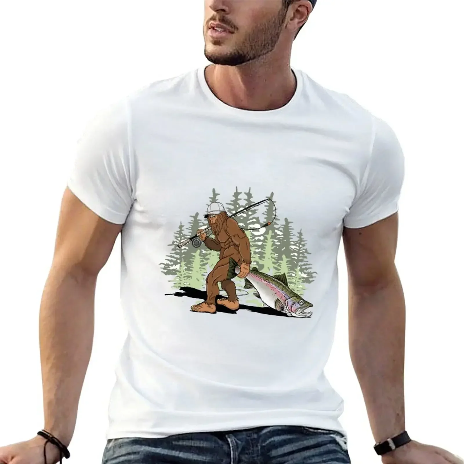 

bigfoot, steelhead, fishing, trout T-Shirt Blouse oversized summer tops designer t shirt men