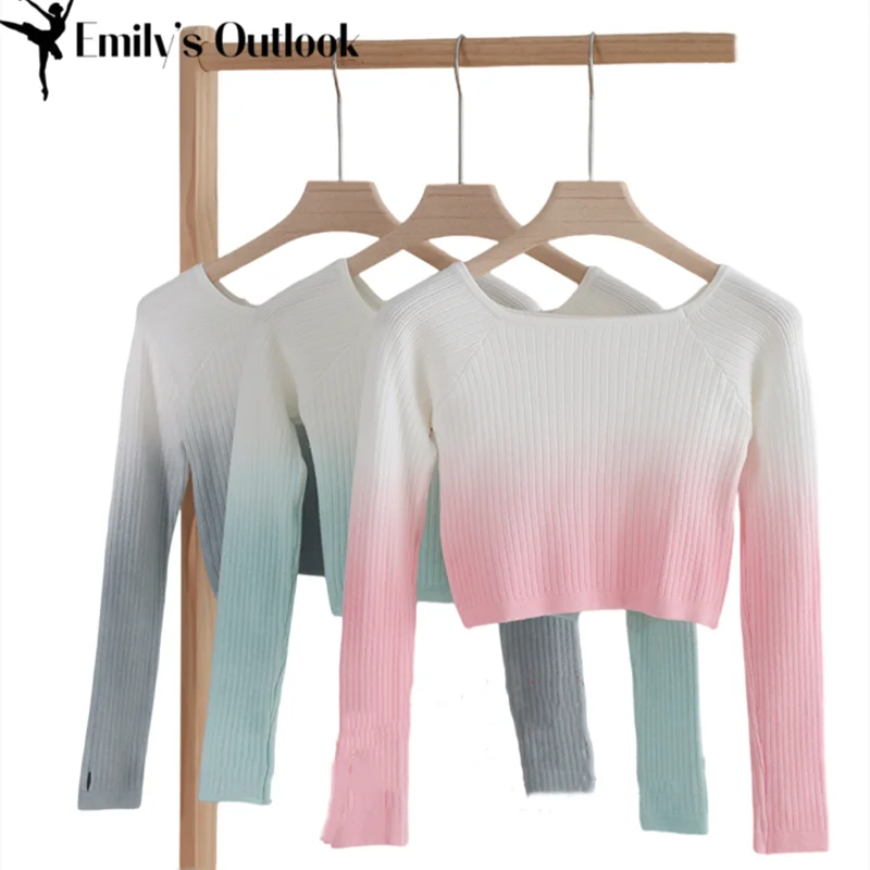 Girls Long Sleeve Dance Sweater Soft Ballet Warm Up Active Top Pullover for Leotards Cardigan High Waist Outfit Gradient Coat