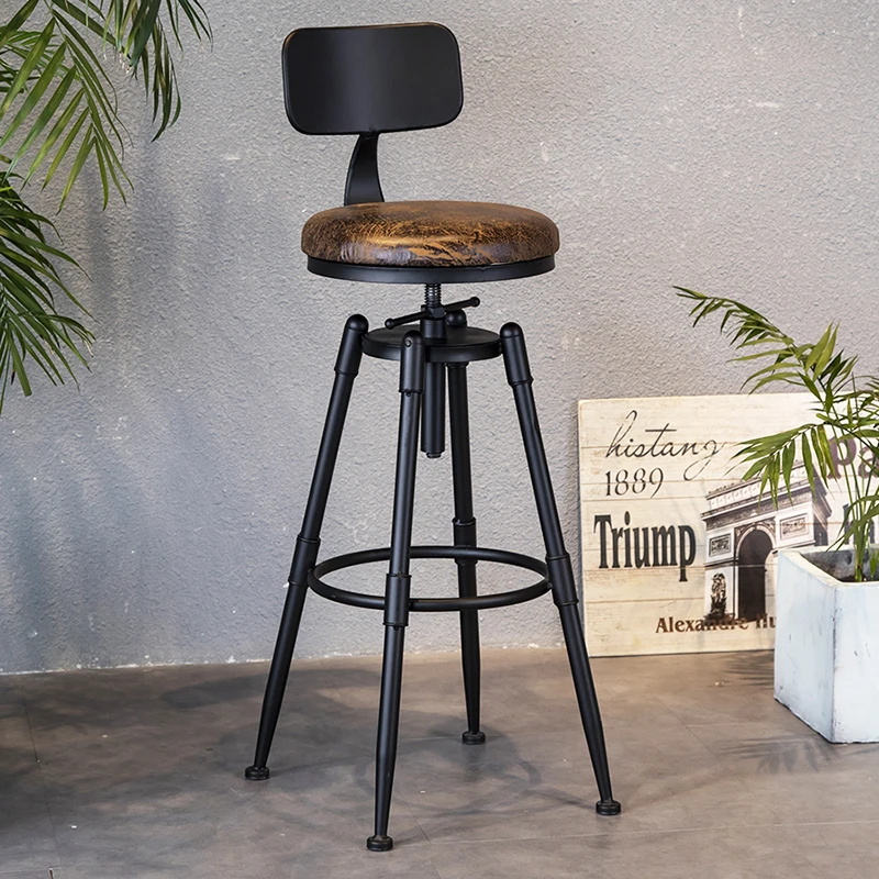 Tabouret de Bar Rond en Métal, Réglable et Étanche, Mobilier de Restaurant