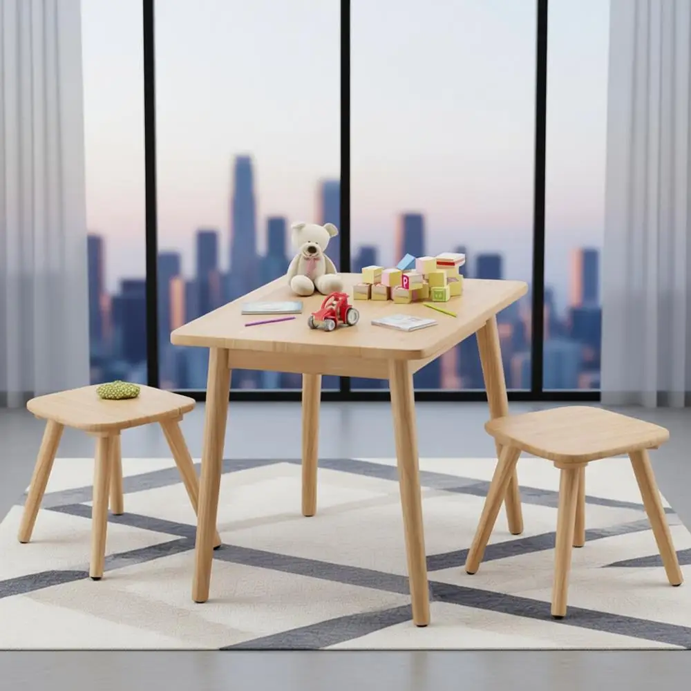Ensemble table et chaises pour tout-petits en bois d'hévéa naturel avec bords arrondis pour l'art, le jeu et l'artisanat