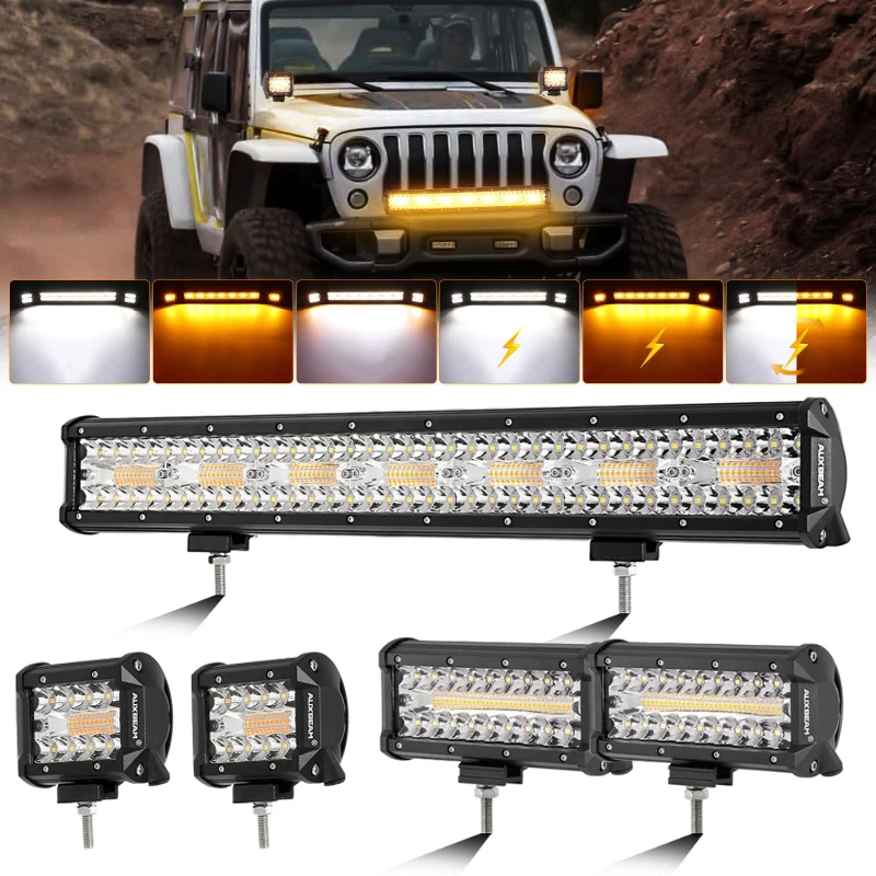 Auxbeam 3/4/7/12/20inch Dual Color 6 Modes Spot Beam LED Work Light Bar for Truck Pickup Offroad