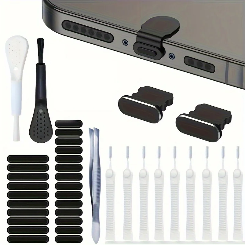 38-teiliges professionelles Handy-Ladeanschluss-Reinigungsset mit Staubstopfen und Werkzeugen in 6 Größen für iPhone 15/14/13, Galaxy S23