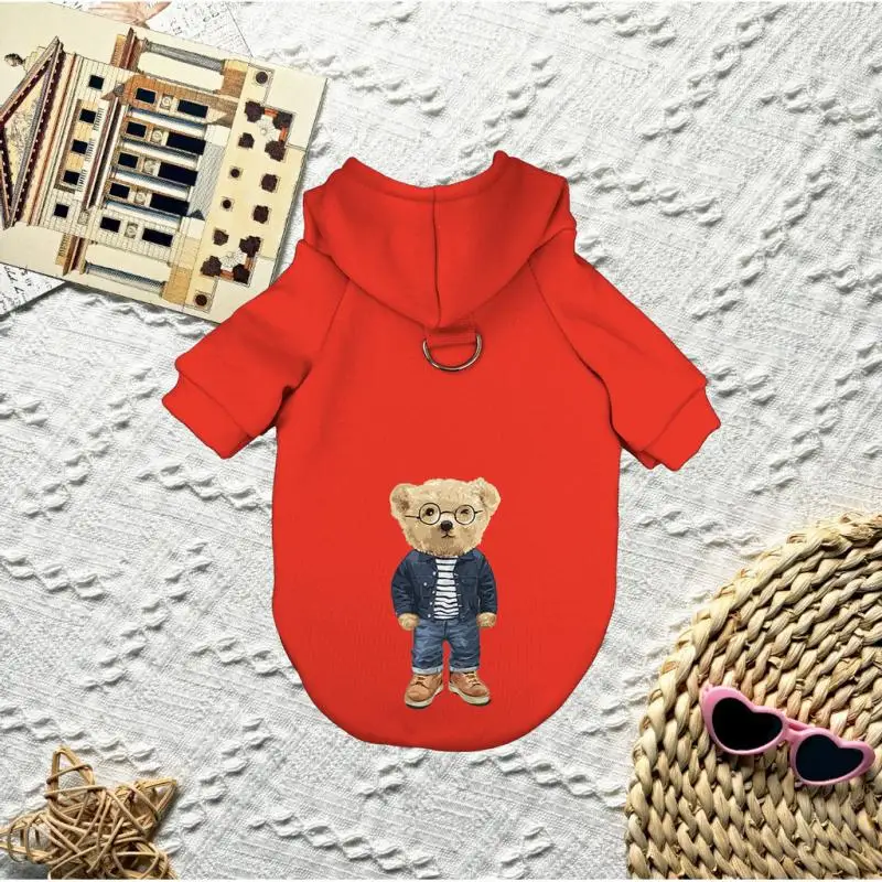 Sudadera con capucha con estampado de oso de dibujos animados para mascotas, Sudadera con capucha cálida de seda de leche para gato/perro, otoño e