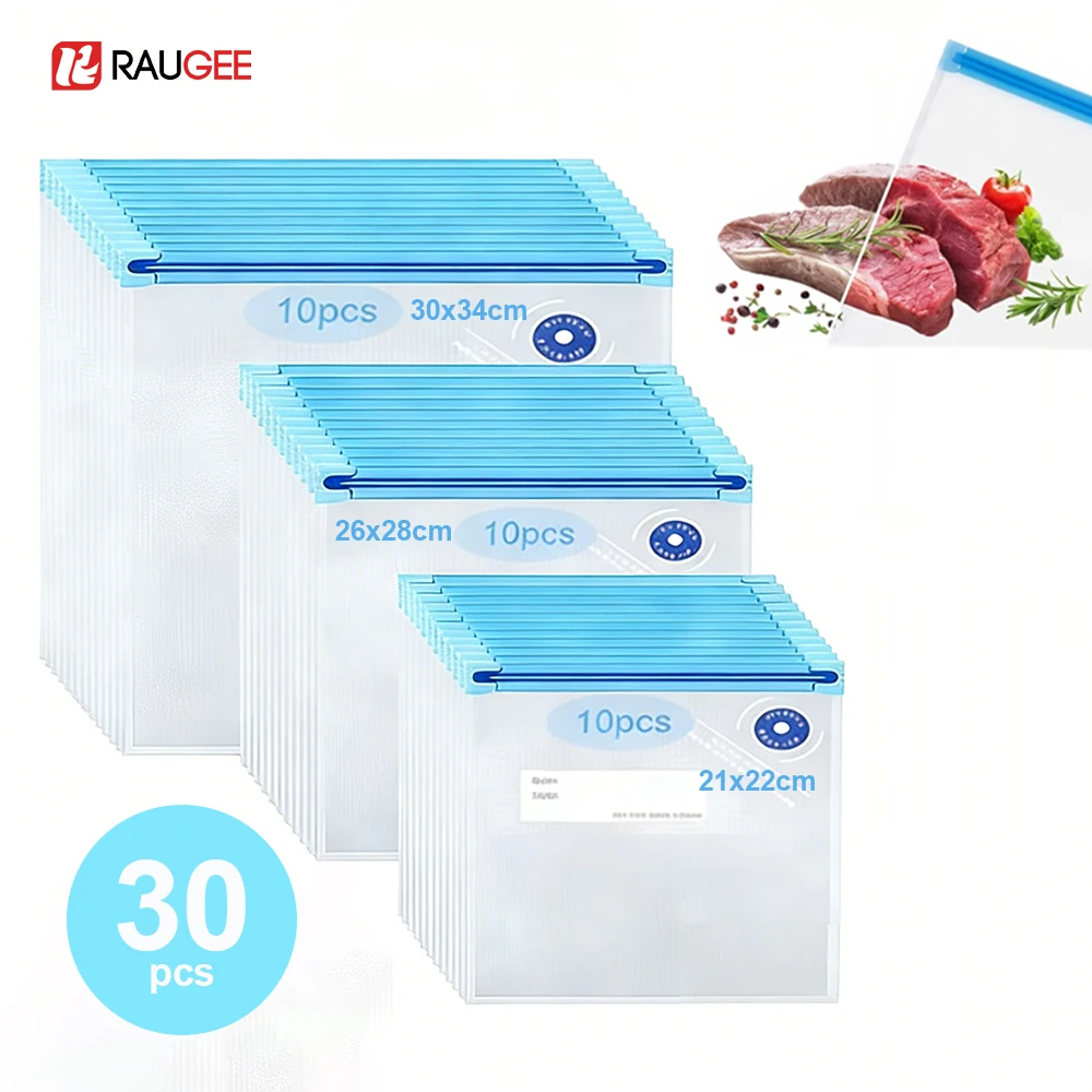 Vakuumbeutel für Lebensmittelverpackungen Wiederverwendbare Vakuumversiegelungsbeutel BPA-freie Lebensmittel-Vakuumverpackung Aufbewahrungsbeutel mit Reißverschluss 10 Stück 30 Stück