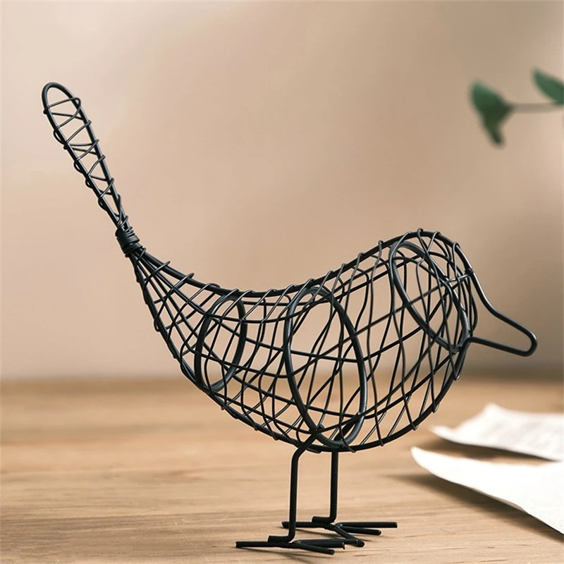 Wrought Iron Art Bird Figurine Hollow Metal Wire Knitted Birdie Miniature Room Decoration Handcraft Garden Ornament Accessories