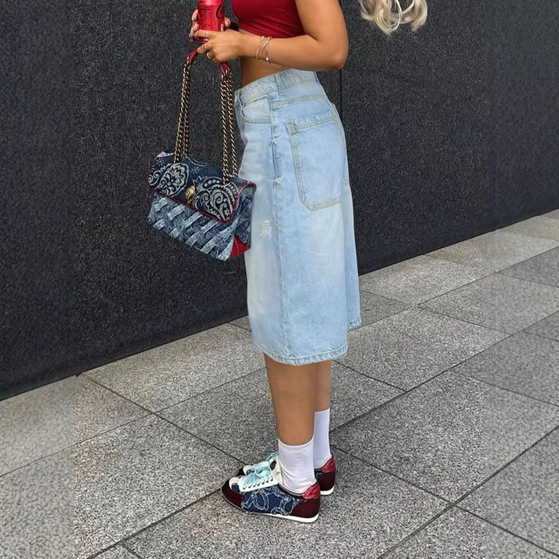 Retro Trend Ripped Denim Shorts Women's Fashion Loose Straight Five-Point Pants view 2