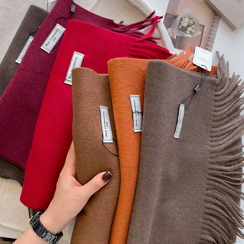 

2024 Winter Wool Scarf For Women Long Warm Cashmere Scarves Hijab Solid Lady Shawl Wrap Female Pashmina Bandana Head Scarfs New