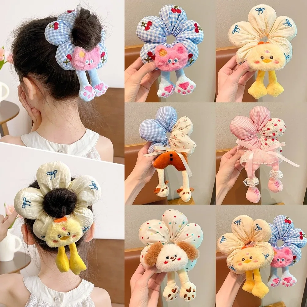 

Sweet Cartoon Animal Butt Hair Rope Cloth Cute Plaid Flower Hair Ring Bow Korean Style Bun Rubber Bands Gifts