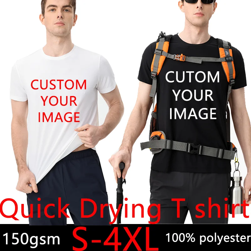 Custom image Cool Ice Silk Quick Drying T-shirt for Men\'s Summer Cooling Breathable Round Neck Short sleeved Gym T shirts