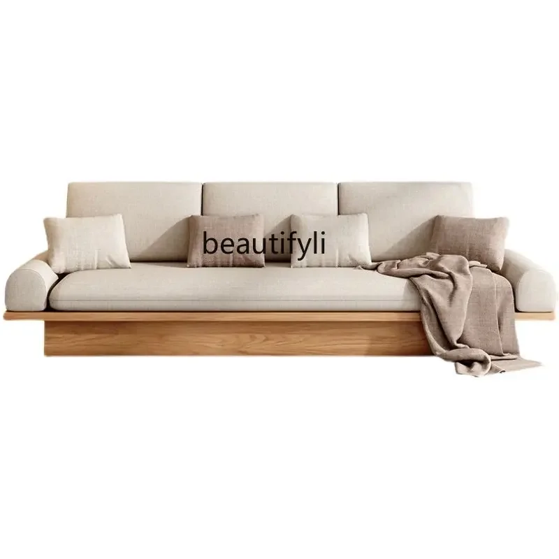 

R1 Solid Wood Sofa Japanese Style Log Style Sofa for Three People Modern Minimalist Nordic Storage Sofa Combination furniture
