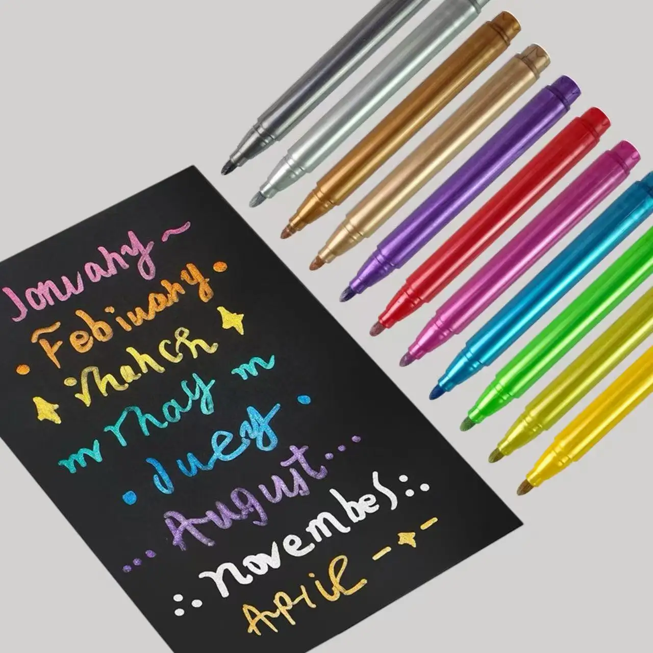 12PCS Fine Tip Metallic Pens – Erasable & Quick-Dry, for Bottle Art, Ceramic Mugs, Glass & Plastic DIY Projects