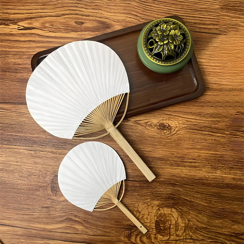 Pure White Blank Group Fan With Bamboo Handle Calligraphy Painting DIY White Hand Fan For Summer Decoration